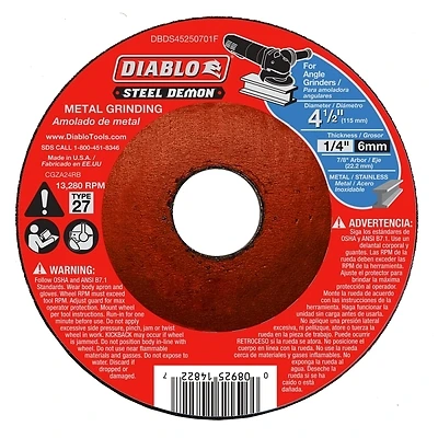 Steel Demon Type 27 Metal Grinding Disc, 4-1/2-In.