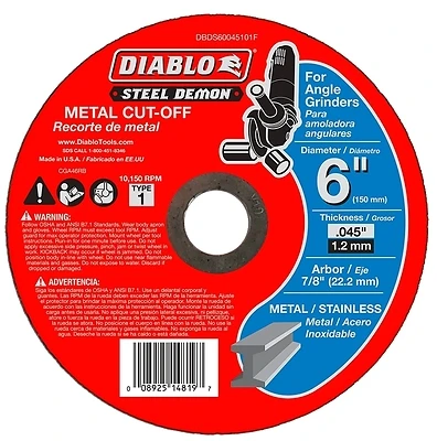 Steel Demon Type 1 Metal Cut Off Disc, 6-In.