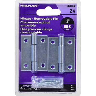 2 Inch Light Narrow Hinge With Removable Pin, Zinc Plated Hillman Door Hinges 851955