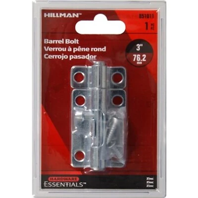 3 Inch Zinc Plated Barrel Bolt - Hillman Miscellaneous Cabinet Hardware Model 851011