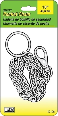 Hy-Ko Pocket Chain With Trigger Snap, Nickel, 18-In.
