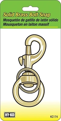 Hy-Ko KC174 Bolt Snap With Split-Ring Key Chain, Solid Brass, Heavy-Duty