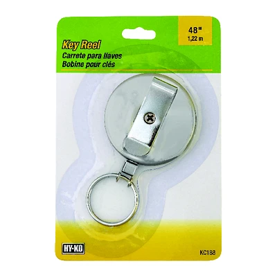 Hy-Ko KC188 Retractable Key Reel Clip, Chrome, 48-In. Cable