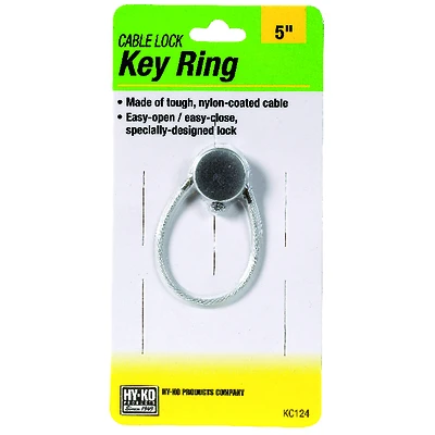 Hy-Ko KC124 Cable Lock Key Ring, Nylon-Coated