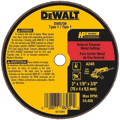 Small Diameter Cutoff Wheel, 3/8 x 1/8 x 3 In.