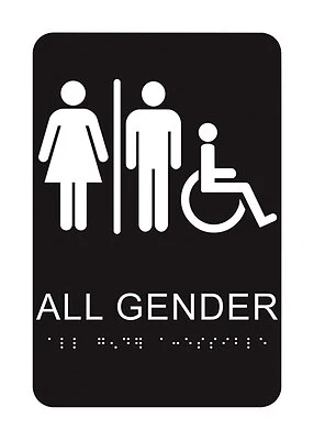 Hy-Ko DB-22 All Gender Braille Sign, 9 In. H x 6 In. W, Black/White Plastic