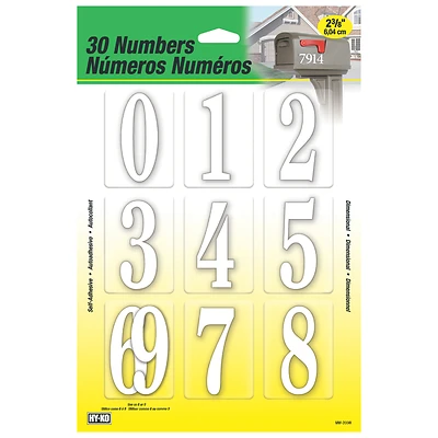 Hy-Ko MM-200W Self-Adhesive Number Set, White, 2-3/8 In., 0-9