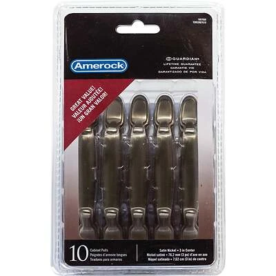 Amerock TEN53007G10 Cabinet Pull, Satin Nickel, 3-In Center to Center, 10-Pack