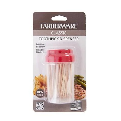 Farberware 5215825 Plastic Toothpick Dispenser, Multicolored, 200 Count