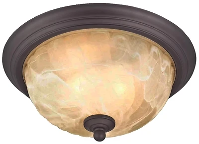 Ceiling Light Fixture, Outdoor, Oil Rubbed Bronze & White Alabaster Glass, 60-Watt, 11 x 6 In.