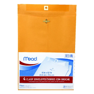 Heavyweight Clasp Envelopes, 9 x 12 In., 4-Pk.