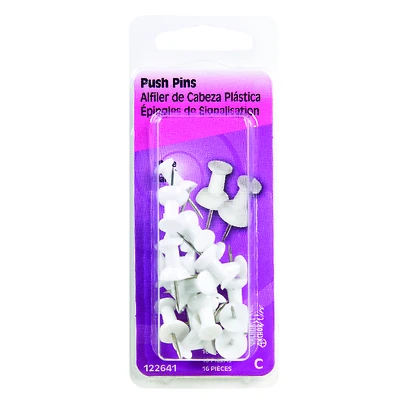 Hillman 122641 Push Pins, White, 5 In., 16-Pack