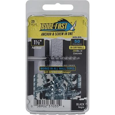 5037084 0.18 x 1.5 in. Steel Pan Head Screw & Anchor, Black - 25 Piece - Pack of 5