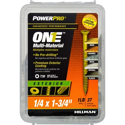 Hillman 116855 Power Pro One Exterior Screws, Flat Head, Bronze, #1/4 x 1-3/4-In., 57-Pk.