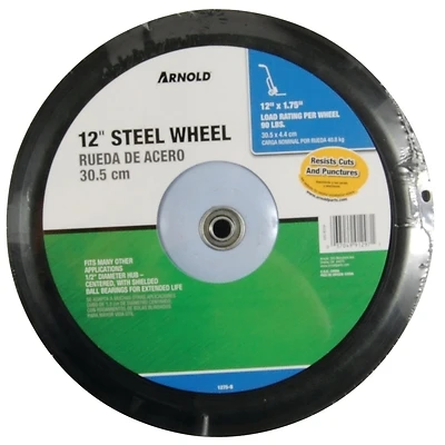 Arnold Universal Replacement Lawn Mower Wheel, Steel, 12 In.