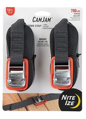 Camjam Cjwr12-09-2r6 12 Ft Tie-down Strap, 1 In W, 700 Lb, 2 Pk, Gray