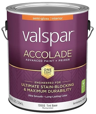 Valspar 028.0013003.007 Accolade Semi-Gloss Interior Wall Paint, Tint Base, 1 Gallon