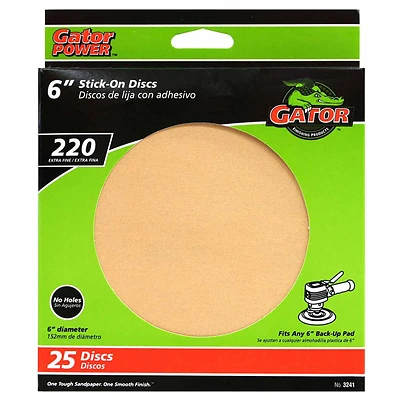 Gator GoldFlex 3241 Sanding Disc, 6 in Dia, Coated, 220 Grit, Extra Fine, Aluminum Oxide Abrasive, Paper Backing