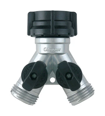 Gilmour 800154-1001 Metal Y Hose Connector, Dual Shut-Off Valve
