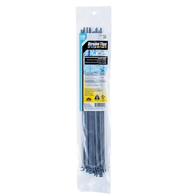 Gardner Bender 45-314UVBFZ Xtreme Temp Cable Ties, Black, 14-In., 20-Pk.