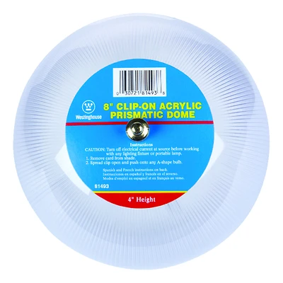 Westinghouse 81493 Dome Clear Acrylic Lamp Shade, 8 In., Clip-On