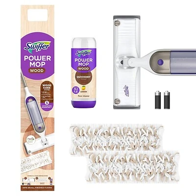 Swiffer 07255 Power Mop Wood Floor Starter Kit, 25.3 Oz. Solution & 2 Pads