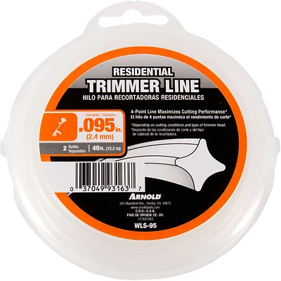 Arnold WLS-95 Trimmer Line, 0.095 In. Dia, 40 Ft., Nylon