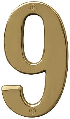 Hy-ko 5 Inch Polished Brass Dimensional House Number 9
