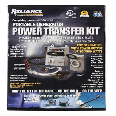 Reliance Controls 306CRK Generator Transfer Kit, 30A 240V, 6-Circuit
