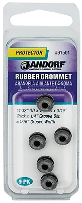 11/32 In. Dia. Rubber Grommet 5 Pk, Model 61501, Black