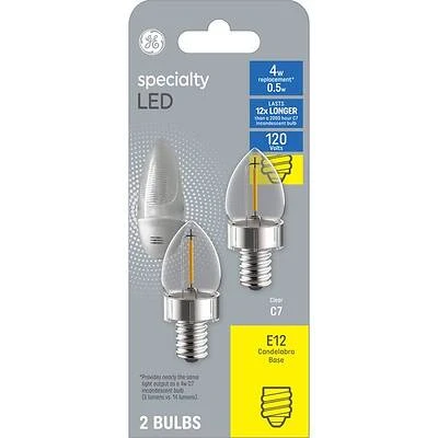 GE 93129196 Night Light LED Bulb, 4 W, E-11 Candelabra Lamp Base, C7 Lamp, Soft White Light, 5 Lumens