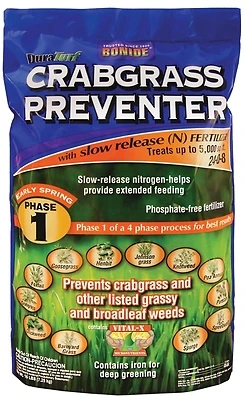 Bonide 60412 Duraturf Crabgrass Preventer Fertilizer, 16 Lb, 5000 Sq Ft