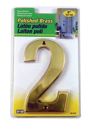 5 Inch Polished Brass Nail-on House Number 2 - Model Br-51pb/2