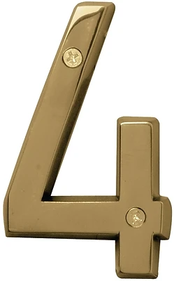 Hy-Ko BR-42PB/4 Polished Brass House Number 4, 4 In, Dimensional