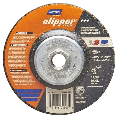 Clipper 4-1/2 In. Classic Grinding Wheel 5/8-11 In. Type 27