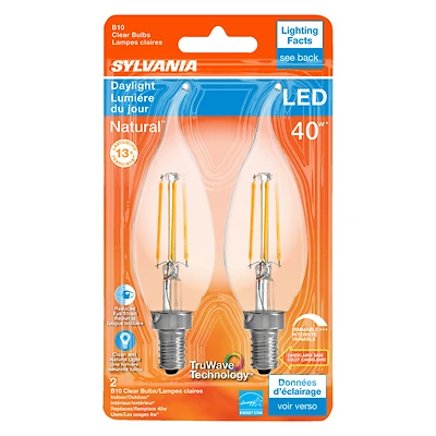 40w B10 E12 Dimmable Led Bulb Daylight 2 Pk With Truwave Technology