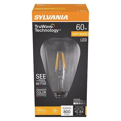 Sylvania 40772 ST19 LED Bulb, 60W Equivalent, Clear, Dimmable