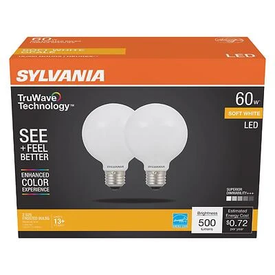 Sylvania LED G25 Bulb, 6W, Soft White, E26 Base, 2-Pack