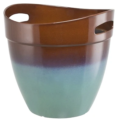 Pt-s039 12 Inch Round Resin Planter With Handle In Teal