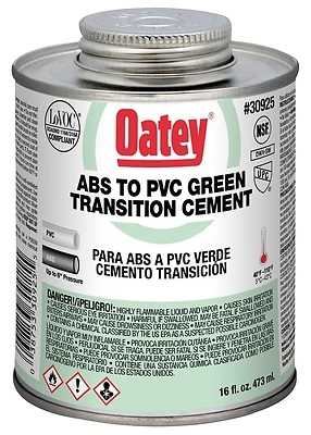 Oatey 30925 Green Transition Cement, ABS/PVC, Medium Body, 16 Oz