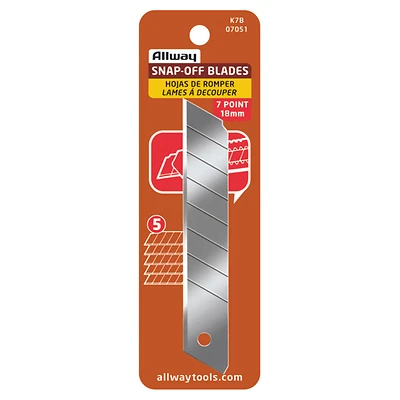 Allway K7B Snap Blades, 18 mm, HCS, 7-Point, 5 Pk