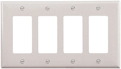 Mid-size 4 Gang Decorator Wall Plate, Polycarbonate, White Finish