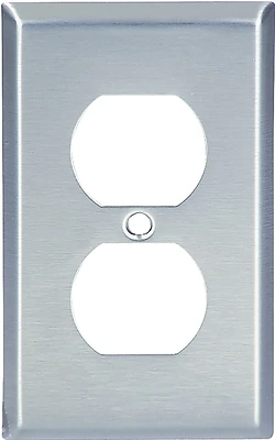 Eaton 93101-BOX Duplex Receptacle Wall Plate, Stainless Steel, 1-Gang