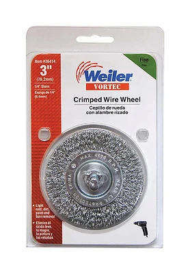 Weiler 36414 Vortec Fine Crimped Wire Wheel, 3 In., 1/4 In. Shank, 4500 RPM