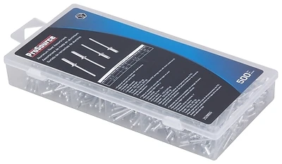 Aluminum Rivet Assortment 500 Piece - Steel Shank, 1/8 Inch Size