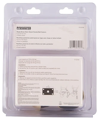 ProSource JC-E01-PS Ball Caster Plate Mount, 1-5/8 In, Brass, 70 Lb