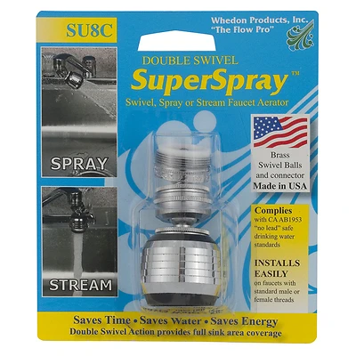 Whedon SU8C Faucet Aerator, 15/16-27 x 55/64-27, Chrome Swivel Sprayrator