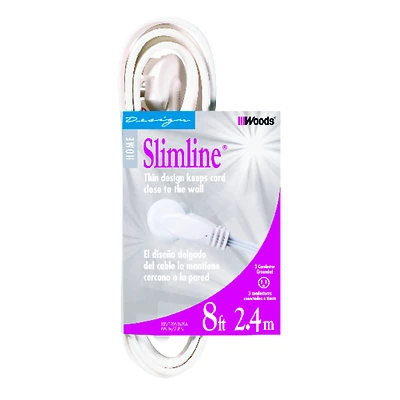 Slimline Indoor 8 Ft. L White Extension Cord 16/3 Spt-2 With Flat Plug