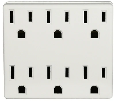 Leviton C22-6ADPT-00W Outlet Adapter, 2 -Pole, 15 A, 125 V, 6 -Outlet, NEMA: NEMA 5-15R, White