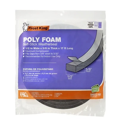 Charcoal Poly Foam Weather Seal For Doors And Windows 17 Ft. L X 0.38 In.